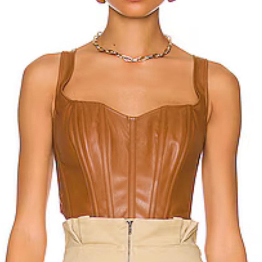 Bardot Faux Leather Corset Bustier in Tan